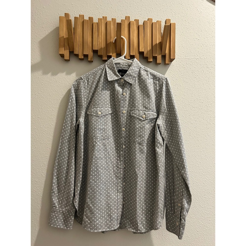 J Crew Women's Gray White Polka Dot Button Down Long Sleeve Shirt‎ Size 2